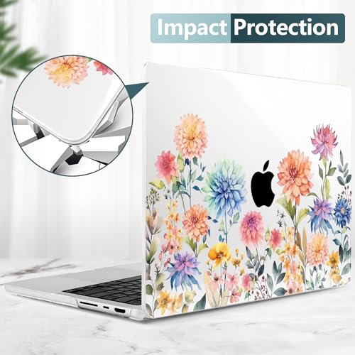 TWOLSKOO Compatible with MacBook Pro 14 inch Case M5 2026 2025-2021 Release M4 M3 M2 M1 Pro/Max Chip, Plastic Hard Shell & Keyboard Cover & Screen Protector & Trackpad Film, Beautiful Flowers - color: Beautiful Flowers