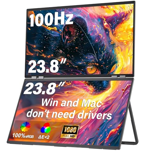 InnoView 23.8" FHD Dual Portable Monitor 1920x1080P 100% sRGB - Foldable & Stackable Design with 315° Screen Adjustment & 180° Stand | USB-C/HDMI, Dual Monitor for Laptop, Mac, Windows - size: 23.8inch FHD 100HZ