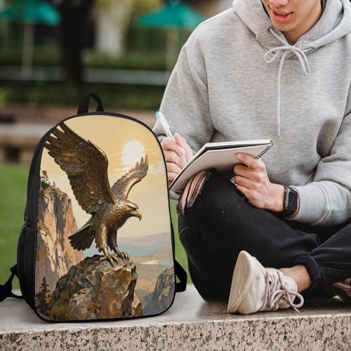 17-Inch Laptop Backpack Water-Resistant Bronze Eagle Cliff Daypack with Shoulder Strap Lightweight Casual Rucksack for Travel Commuter Hiking Outdoor Activities 20l Black
