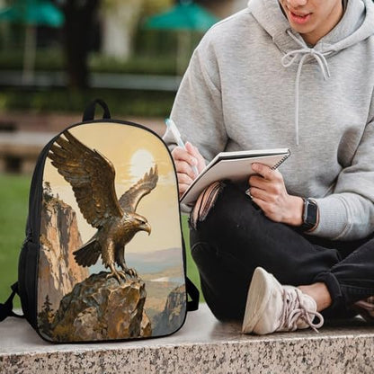 17-Inch Laptop Backpack Water-Resistant Bronze Eagle Cliff Daypack with Shoulder Strap Lightweight Casual Rucksack for Travel Commuter Hiking Outdoor Activities 20l Black