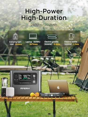 AFERIY Portable Power Station AF-P210 2048Wh | 2400W with 400W Solar Panel,AC Output with 120V,2400W,Solar Generator for Home Use,Outdoor Camping,Power Outage, Camping,Emergencies | ETFE Portable Solar Panels,3500+Cycle LiFePO4 Battery Solar Generator wit