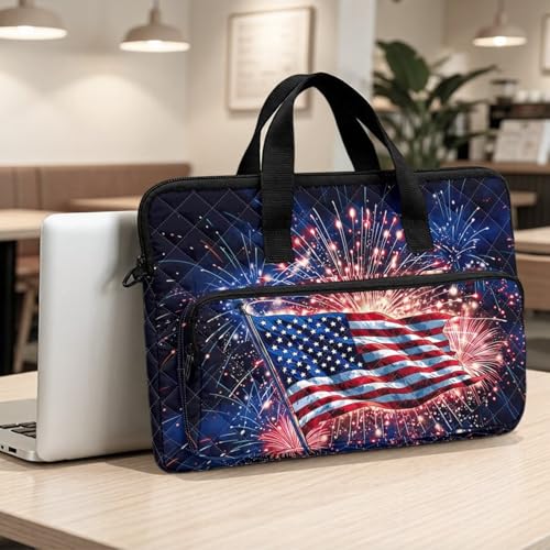 Laptop Sleeve, Laptop Cover with Adjustable Strap Computer Bag Tablet Notebook Sleeves Handbag Messenger Briefcase - color: American Flag Print