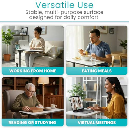 Vive Overbed Hospital Bed Table for Home Use - Adjustable Swivel Wheels | Tray for Over Bed - for Medical Bedside Chair - Adjustable Height, Tilt Top for Reading, Laptop, Bedridden, Elderly, Seniors - style: Compact