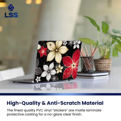 LSS 17 17.3 Inches Laptop Notebook Skin Sticker with 2 Wrist Pads - Reusable Cover Protector Vinyl Sticker Cover Decal Fits 17" - 19" HP Asus Acer Samsung - Black Grey Flower Leaves - color: Black Grey Flower Leaves, size: 17" - 19"