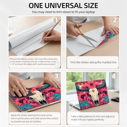 Gothic Bull Skull Dark Rose Universal Laptop Skin Sticker 3PCS, Protective Decal Trim-to-Fit 11.6" 13.3" 14" 15.6" Laptop Vinyl Cover, Removable Anti-Scratch Computer Decal Protector - color: Gothic Bull Skull Dark Rose