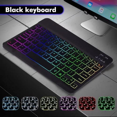 2 Pack Ultra-Slim Bluetooth Keyboard and Mouse Portable Mini Wireless Keyboard Rechargeable 7-Color Backlit for Apple iPad iPhone Samsung Tablet iPhone Smartphone iOS Android Windows,Black - color: 2 Pack black