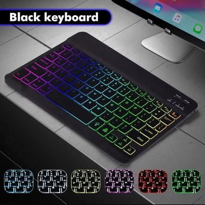 2 Pack Ultra-Slim Bluetooth Keyboard and Mouse Portable Mini Wireless Keyboard Rechargeable 7-Color Backlit for Apple iPad iPhone Samsung Tablet iPhone Smartphone iOS Android Windows,Black - color: 2 Pack black