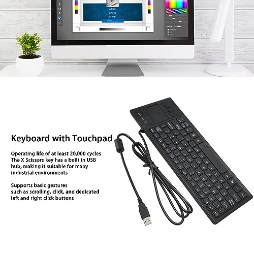 Wired USB Keyboard with Touchpad, Compact Industrial Keyboard Trackpad Combo with HUB Function Ergonomic Keyboard USB Keyboard Trackpad Keyboard for Industrial Food Service Marine