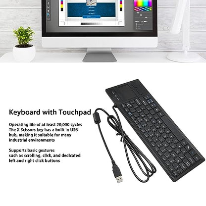 Wired USB Keyboard with Touchpad, Compact Industrial Keyboard Trackpad Combo with HUB Function Ergonomic Keyboard USB Keyboard Trackpad Keyboard for Industrial Food Service Marine