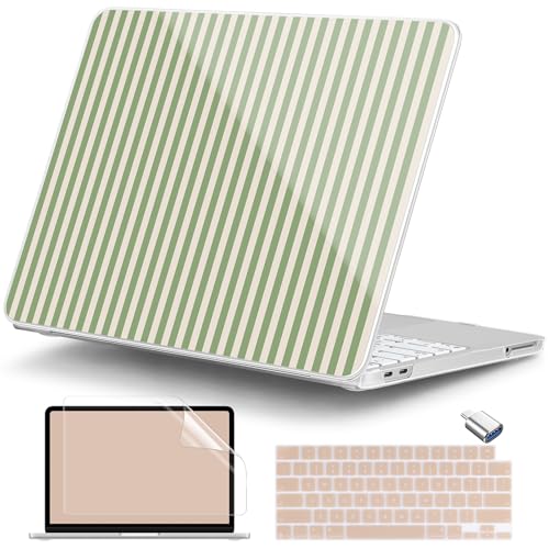 for MacBook Neo 13 Inch Case 2026 (Model A3404, A18 Pro chip), Stylish Pattern Protective Hard Shell with Screen Protector, Keyboard Cover & USB-C Adapter - Green Stripes - color: Green Stripes