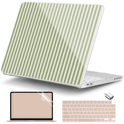 for MacBook Neo 13 Inch Case 2026 (Model A3404, A18 Pro chip), Stylish Pattern Protective Hard Shell with Screen Protector, Keyboard Cover & USB-C Adapter - Green Stripes - color: Green Stripes