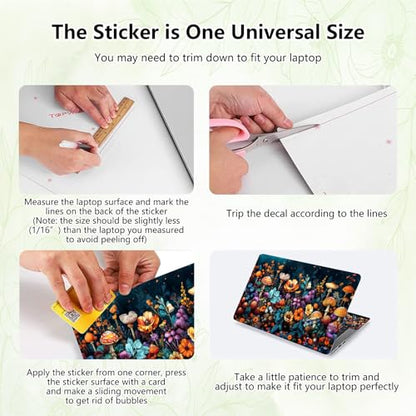 Laptop Skin Sticker Decal, Universal Reusable Vinyl Laptop Cover for 12" 13" 13.3" 14" 15" 15.4" 15.6" Notebook PC, Reusable Waterproof Scratch-Resistant with 2 Wrist Pads,Flowers Mushrooms - color: Flowers Mushrooms