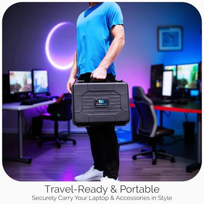 CASEMATIX 15.6 Inch Hard Laptop Case – Rugged Shockproof Travel Carrying Case with Foam Protection for 15” Gaming Laptops, Fits Devices Up to 14.5 x 10.5 – Accessories Storage Included