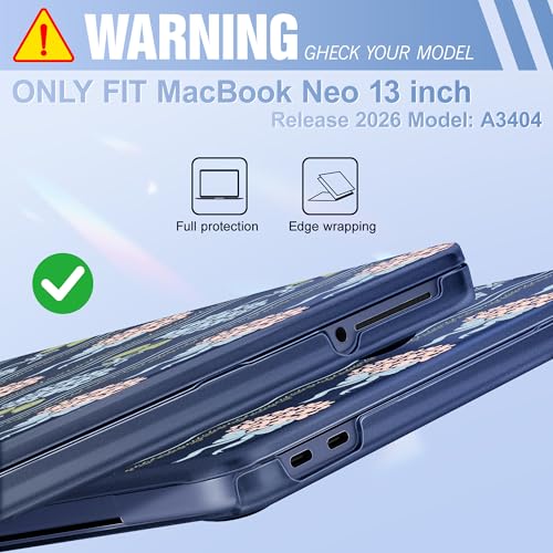 May Chen for MacBook Neo Case 13 inch 2026 | 100% Match Official Color | Pattern Printing, Anti-Crack & Scratch & Fingerprint | Protective Hard Shell Cases Model A3404 - Elegant Flowers Ribbon Bow - color: Elegant flowers ribbon bow