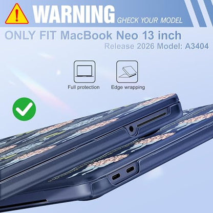 May Chen for MacBook Neo Case 13 inch 2026 | 100% Match Official Color | Pattern Printing, Anti-Crack & Scratch & Fingerprint | Protective Hard Shell Cases Model A3404 - Elegant Flowers Ribbon Bow - color: Elegant flowers ribbon bow