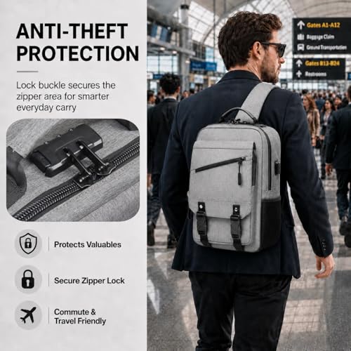 Sling Bag Large Capacity: Crossbody Bag for Men Fits 15.6 Inch Laptop A4 Files with Anti Theft USB Port - color: 39-light Grey