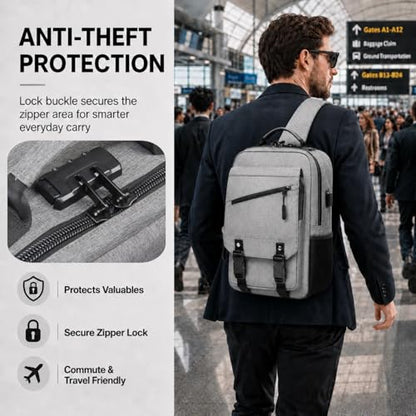 Sling Bag Large Capacity: Crossbody Bag for Men Fits 15.6 Inch Laptop A4 Files with Anti Theft USB Port - color: 39-light Grey