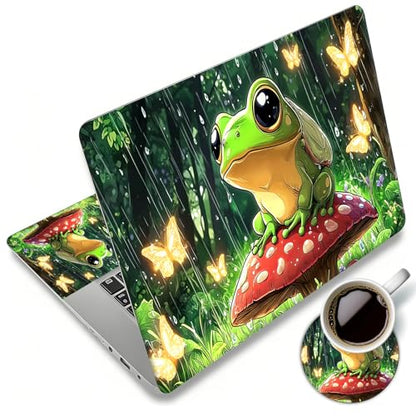 Laptop Skin Sticker Decal 12"-15.6" Universal Laptop/Notebook/Netbook Vinyl - Waterproof Scratch Resistant,Fits HP Dell Lenovo MacBook,2 Free Wrist Pads,Easy Apply & Remove,Cute Frog Mushroom - color: Cute Frog Mushroom