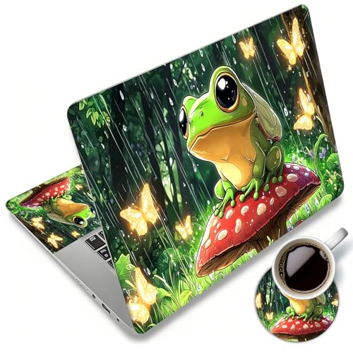 Laptop Skin Sticker Decal 12"-15.6" Universal Laptop/Notebook/Netbook Vinyl - Waterproof Scratch Resistant,Fits HP Dell Lenovo MacBook,2 Free Wrist Pads,Easy Apply & Remove,Cute Frog Mushroom - color: Cute Frog Mushroom