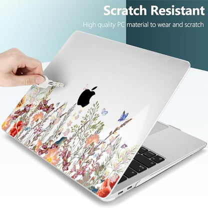 DONGKE Compatible with MacBook Air 13 inch Case 2021 2020 2019 2018 Release A2337 M1 A2179 A1932 with Retina Display & Touch ID, Plastic Hard Shell & Keyboard Cover - Floral Illustration - color: Floral Illustration