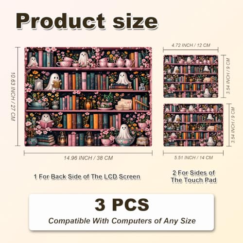 Universal Laptop Skin Sticker Decal 11-15.6 Inches, Cute Ghost Bookshelf | Reusable Vinyl Sticker for 12.1 13 13.3 14 15.4 Inches Notebook PC, Scratch Resistant Waterproof, Easy to Trim & Apply - color: Cute Ghost Bookshelf