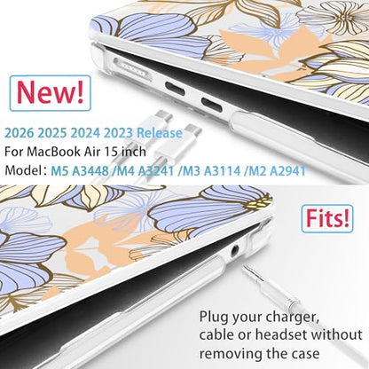 Mektron for 2026/2025/2024/2023 MacBook Air 15 INCH M5 A3448 /M4 A3241 /M3 A3114 /M2 A2941 Case, Printed Plastic Hard Shell Cover with 15.3" Liquid Retina Display Touch ID, Abstract Floral - color: Abstract Floral