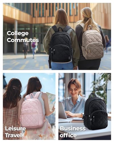 BAGSMART Travel Laptop Backpack, College Backpack for Women, Quilted Small Computer Bookbag, Water-Resistant 15.6 Inch Laptop Casual Bag, Beige - color: 04-camel