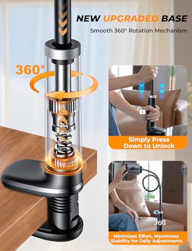 42" Long Arm Tablet Holder for Bed with 360° Rotating Base: Flexible Gooseneck Stand Compatible with iPad Pro Air Mini | Kindle | Switch & Other 4–13" Devices - color: Black