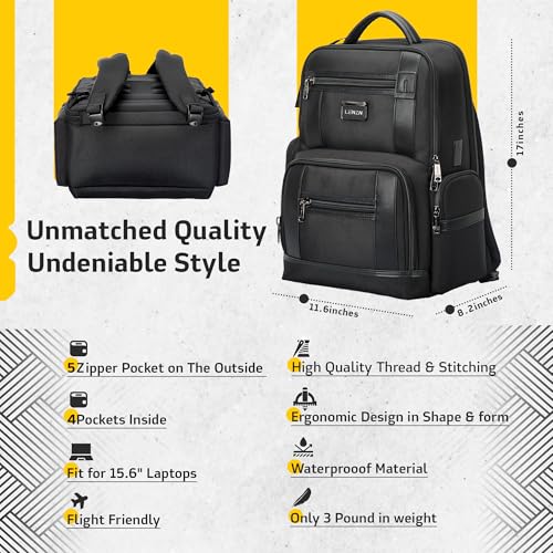 LENZN Laptop Business Backpack for Men & Women, Work Backpack Fits 15.6 Inch, Premium Qulity Travel Bag with USB Charging Port, Water-Resistant, Durable Nylon, Computer Bookbag with Multiple Pockets