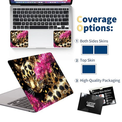 Universal Laptop Skin for 13-16 Inch Laptops,Vinyl Protective Sticker Decal,Easy DIY Trim-to-Fit for HP/Dell/MacBook,Bubble-Free & Removable,Gold Sequeined Leopard - color: Gold Sequeined Leopard