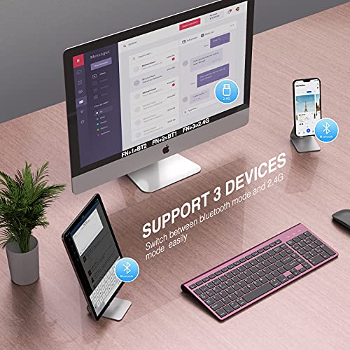 JOYACCESS Bluetooth Keyboard,Multi-Device (2.4G+BT3.0+BT5.0) Wireless Bluetooth Keyboard Compatible with iMac/Mac,MacBook,Laptop,Android,Windows-Wine Red - color: Wine Red