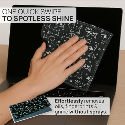 Microfiber Wholesale Quick Cloth Glasses Cleaning Cloths 5x7 Dogs 2-Pack | with Case | Double-Sided Lens Cleaner for Eyeglasses, Camera, Screens & Glass | Reusable Microfiber Glass Polishing Cloths - color: Dogs, size: 5"x7"