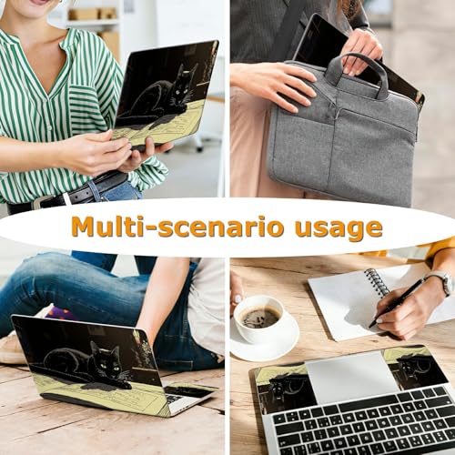 Universal Laptop Skin Sticker with 2 Wrist Pad Decals, 3-Piece Removable Vinyl Laptop Cover, Black Cat Reading Book Waterproof Anti-Scratch, Easy-Trim Fit for 13.3" 14" 15.6" Laptops - color: Black Cat Reading Book
