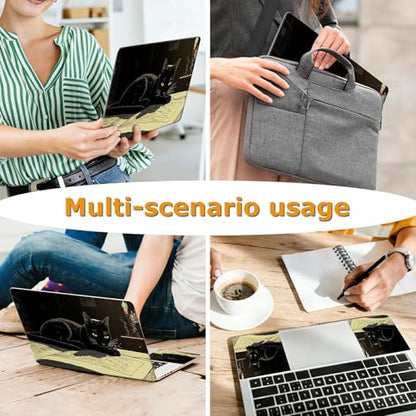 Universal Laptop Skin Sticker with 2 Wrist Pad Decals, 3-Piece Removable Vinyl Laptop Cover, Black Cat Reading Book Waterproof Anti-Scratch, Easy-Trim Fit for 13.3" 14" 15.6" Laptops - color: Black Cat Reading Book