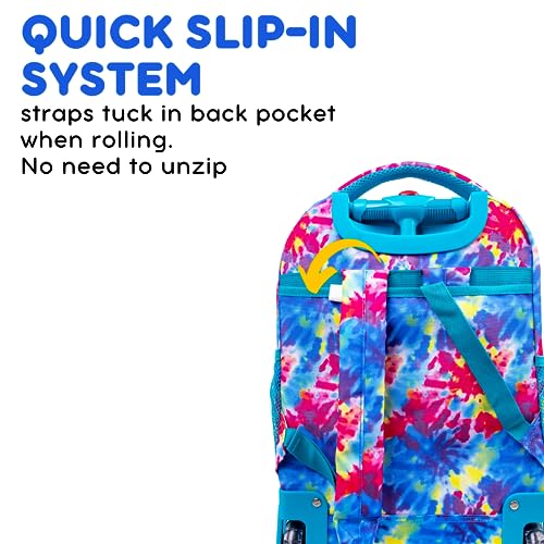J World Sunny Rolling Backpack for Kids. Roller Bag With Wheels, Tie Dye - color: Tie Dye