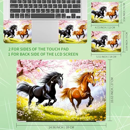 Laptop Skin Sticker Decal, Universal Protective Cover Fit 12 13 14 15.6 Inch Notebook, Reusable Water-Resistant Vinyl Decal w/ 2 Wrist Pads for Business Travel Office, Black Yellow Horse - color: Black Yellow Horse