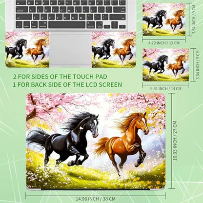 Laptop Skin Sticker Decal, Universal Protective Cover Fit 12 13 14 15.6 Inch Notebook, Reusable Water-Resistant Vinyl Decal w/ 2 Wrist Pads for Business Travel Office, Black Yellow Horse - color: Black Yellow Horse