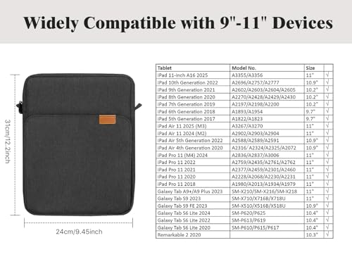 TiMOVO 9-11" Tablet Sleeve Bag Carrying Case with Strap, Black & Grey | Fits iPad A16 11", Pad Air 11/5th & 4th 10.9", 10th Gen/10.2", Galaxy Tab A11 Plus, Multi-Pocket, Handle, Padded Protection - color: Ab-Black & Grey, size: 9-11