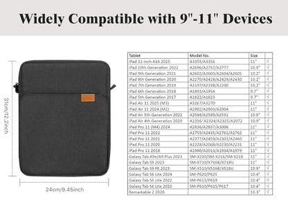 TiMOVO 9-11" Tablet Sleeve Bag Carrying Case with Strap, Black & Grey | Fits iPad A16 11", Pad Air 11/5th & 4th 10.9", 10th Gen/10.2", Galaxy Tab A11 Plus, Multi-Pocket, Handle, Padded Protection - color: Ab-Black & Grey, size: 9-11
