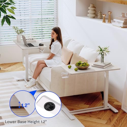 FLEXISPOT Adjustable C Table with Wheels, Mobile Snack Side End Table Sofa Couch Bedside Table Laptop Rolling Cart TV Tray Night Stand Small Space Side Table,(31.5" W x 17.7" D,White) - color: White, size: 32x18