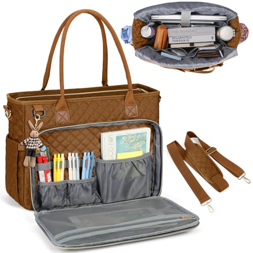 RAINSMORE Teacher Tote Bag 15.6 inch Laptop Bag for Women Work Bags Laptop Tote Nurse Bag Professional Computer Messenger with Insulated Pocket, Laptop Briefcase for Office, College, Nursing, Brown - color: Brown, size: 15.6 inch