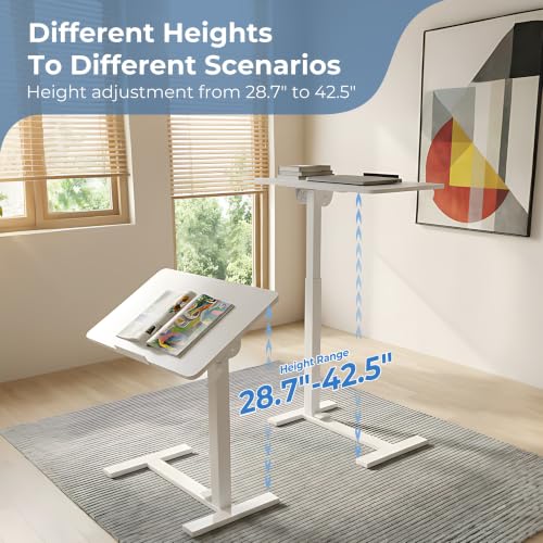DUMOS Adjustable Rolling Desk, Standing Desks, Overbed Table | Mobile Hidden Wheels, Portable Laptop Computer Workstation, Bed Sofa Couch Use, Milk - color: Milky