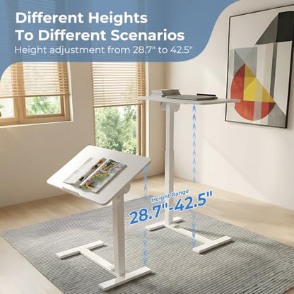 DUMOS Adjustable Rolling Desk, Standing Desks, Overbed Table | Mobile Hidden Wheels, Portable Laptop Computer Workstation, Bed Sofa Couch Use, Milk - color: Milky