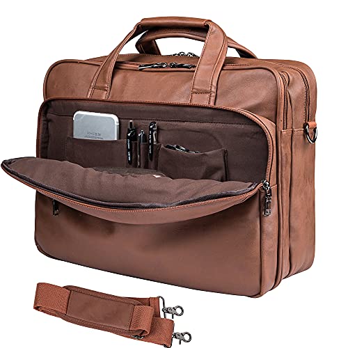 seyfocnia Leather Laptop Bag, Men's 15.6 Inche 17.3 Inche Messenger Briefcase Business Satchel Computer Handbag Shoulder Bag - color: [H]brown, size: 15.6 inch