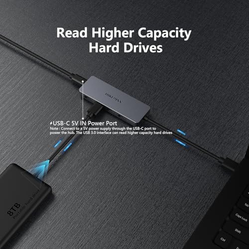 USB 3.0 Hub 4 Ports with USB-C Power Port, High-Speed Data Hub & Extender for Laptop, Desktop, PC - Compatible with Windows, Linux, HP (USB-A)