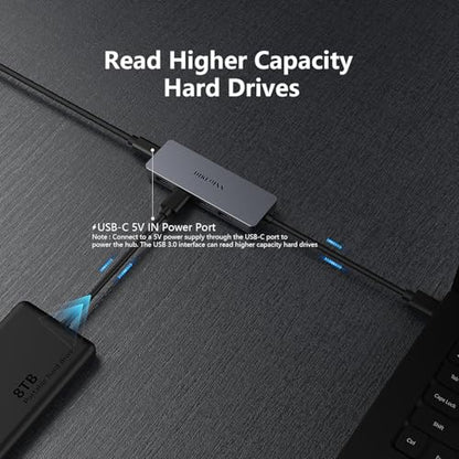 USB 3.0 Hub 4 Ports with USB-C Power Port, High-Speed Data Hub & Extender for Laptop, Desktop, PC - Compatible with Windows, Linux, HP (USB-A)