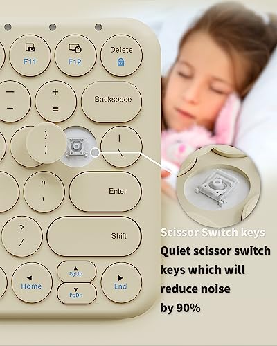 Mini Bluetooth Keyboard, Low Profile Quiet Keys (Khaki) | 78-Key Round Keycaps, Multi-Device Connection for iPad, Tablet, Laptop, PC, Mac - color: KHAKI