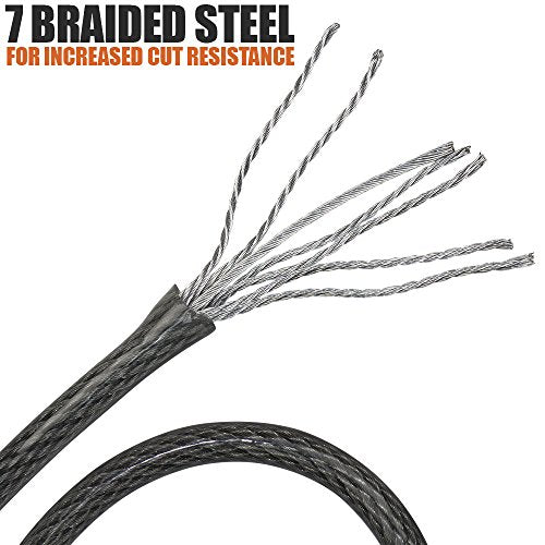BV 4FT Heavy-Duty Security Cable Lock with Loops – Extra Thick 10mm (3/8") Braided Steel, Cut-Resistant & Weatherproof Wire Cable for Padlock, Gate, Bike, Motorcycle & Outdoor Equipment - color: Single, style: 4 FT