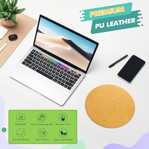 Mouse Pad，Round Mouse Pad，PU Mouse Pad，Leather Mouse Pad with Stitched Edge Micro-Fiber Base with Non-Slip Waterproof，Mouse Pad for Computers，Laptop，9 x 9 Inch (Light Yellow) - color: Light Yellow, size: 9L x 9W inches