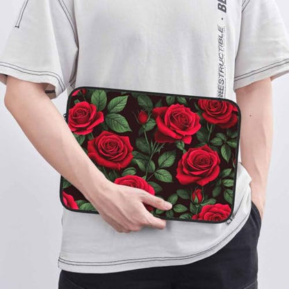 Laptop Sleeve Bag 15.4 15.6 Inch,Red Roses Red Flowers Floral Green Leaves Protective Polyester Computer Cases Laptop Cover Briefcase Bag Tablet Travel Cover - color: LPS-011